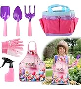 Kids Gardening Tool Set - Garden Tools for Kids with Shovel Trowel Rake Apron Gloves Watering Can...