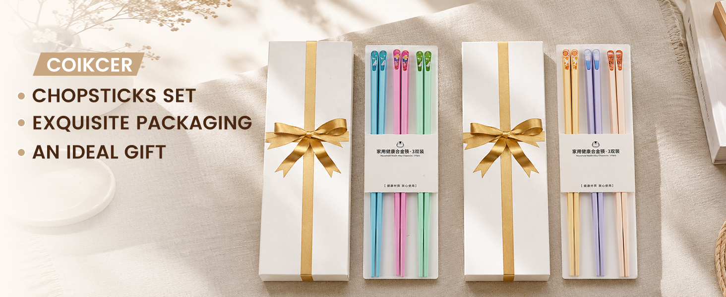 Coikcer fiberglass chopstick gift sets, elegant boxes premium tableware for holiday gifting