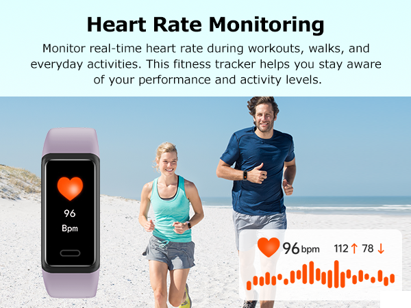 Fitness tracker with heart rate monitor for tracking heart rate during workouts and daily activities