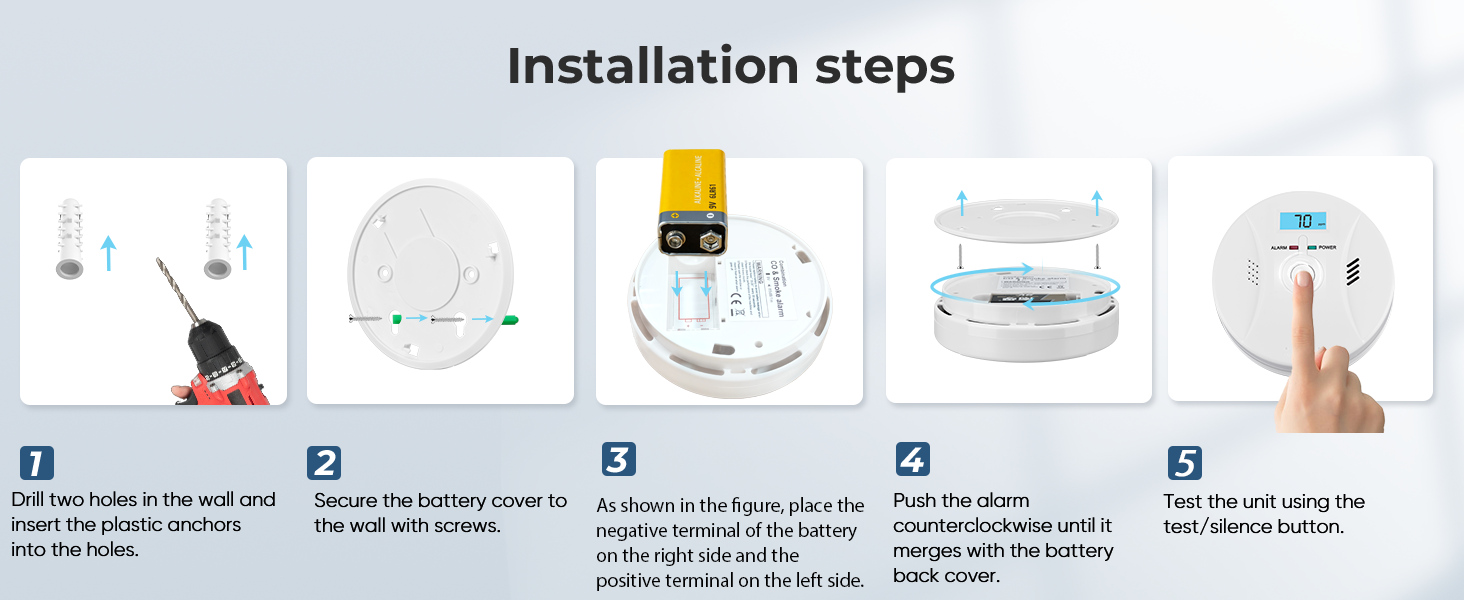 Smoke and Carbon Monoxide Detector, Combination Smoke Alarm and Carbon Monoxide Detector Battery 