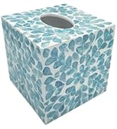 PEMAR Decorative Tissue Box Cover, 5.5” Cube Wooden Tissue Holder with Capiz Shell Inlay, Farmhou...