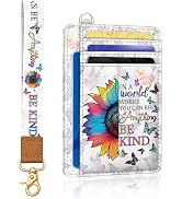 Yonlevres Be Kind Credit Card Holder Slim Wallet, RFID Wallet Women Front Pocket Wristlet Lanyard...