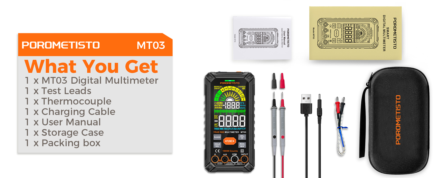 Digital Multimeter Test Leads Thermocouple Charging Cable User Manual Storage Case Packing box
