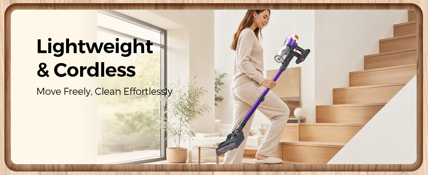 Lightweight design allows easy one-hand use for quick cleaning around the home, stairs.