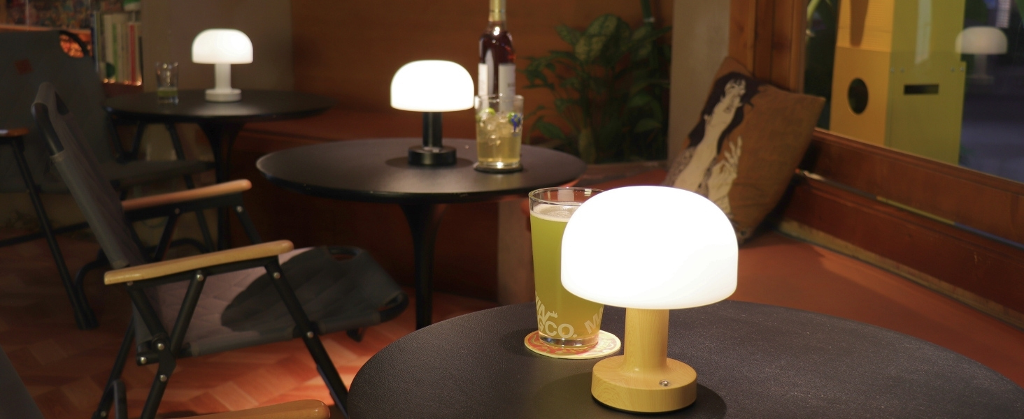 small mushroom LED table lamp rechargeable and cordless