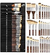 Nicpro 30pcs Paint Brush Set, Professional Paintbrushes with Paint Spatula and Cloth Roll, Craft ...