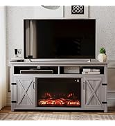 JUMMICO Fireplace TV Stand for TVs Up to 65+ Inch Entertainment Center with Open Storage Shelves ...