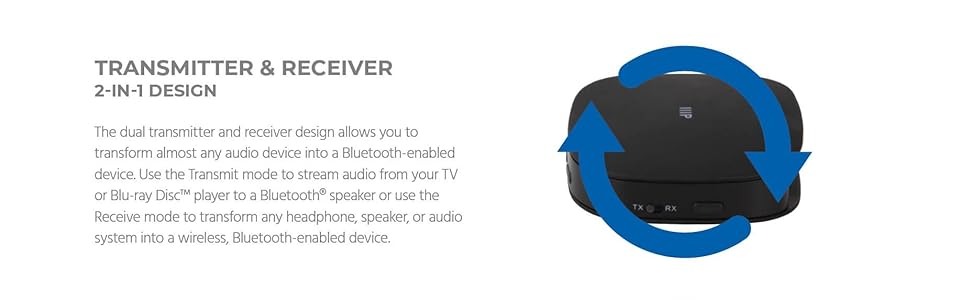 dual transmitter and receiver design allows to transform audio device into a bluetooth device