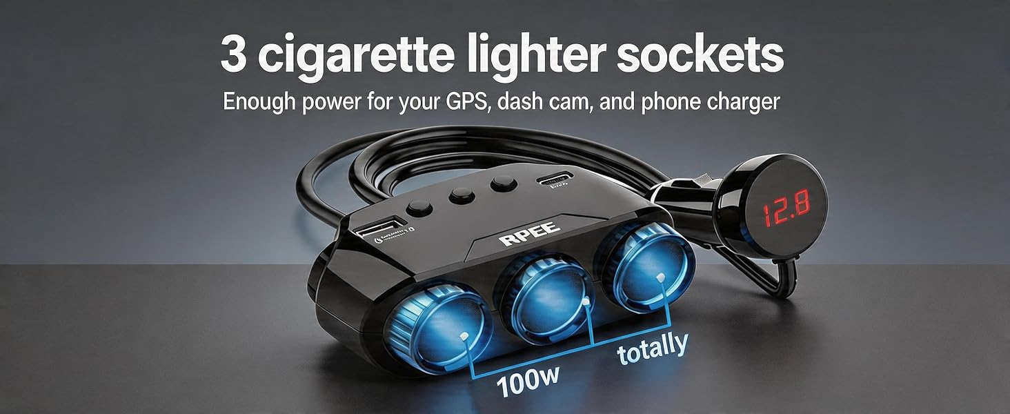 3-socket car cigarette lighter splitter