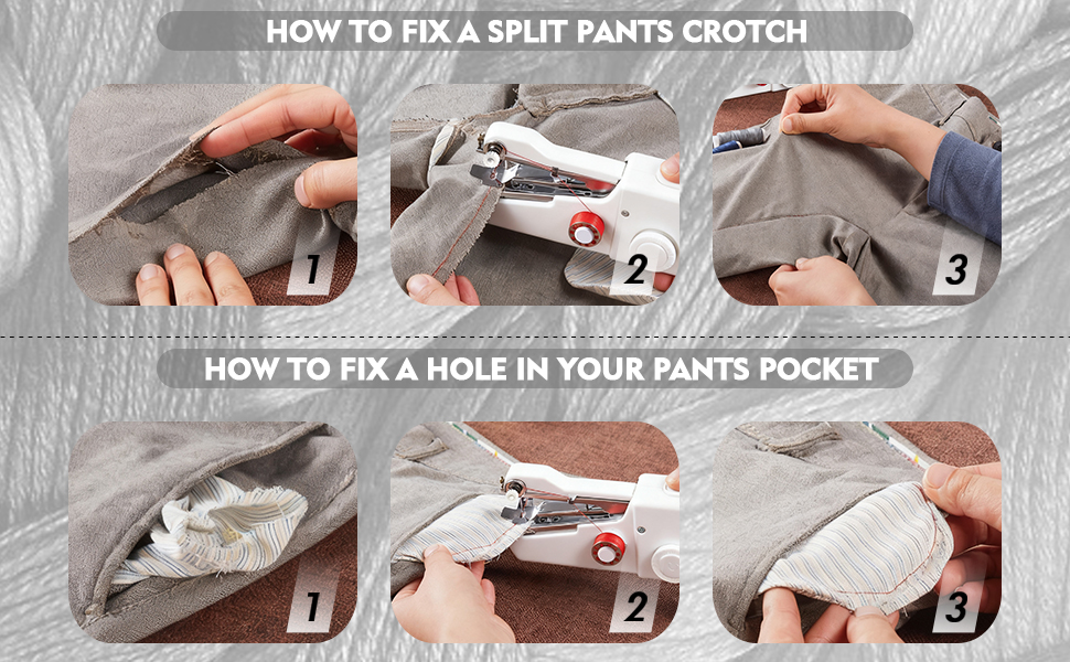 Mending crotches and mending pants pockets.