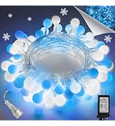 43FT Connectable String Lights Indoor Outdoor | 100LED Blue and White Globe Fairy Lights Plug in ...