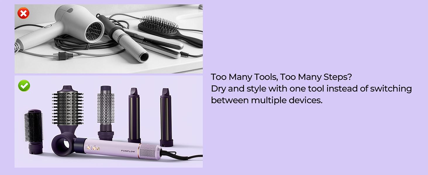 Multi-functional hair dryer brush replaces cluttered tools to dry and style in one easy step.