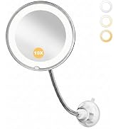 10x Makeup Mirror with Lights, Magnifying Mirror 3 Light Modes Silver | Wall-Mounted Lighted Vani...