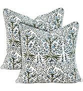 ATOSII Block Print Throw Pillow Covers, 18" X 18"- Set of 2, Decorative Couch Pillows for Living ...