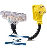 DEWENWILS 30AMP to 15AMP RV Adapter Cord 12 Inch, NEMA TT-30P Male to 5-15/20R Female RV Power Ad...