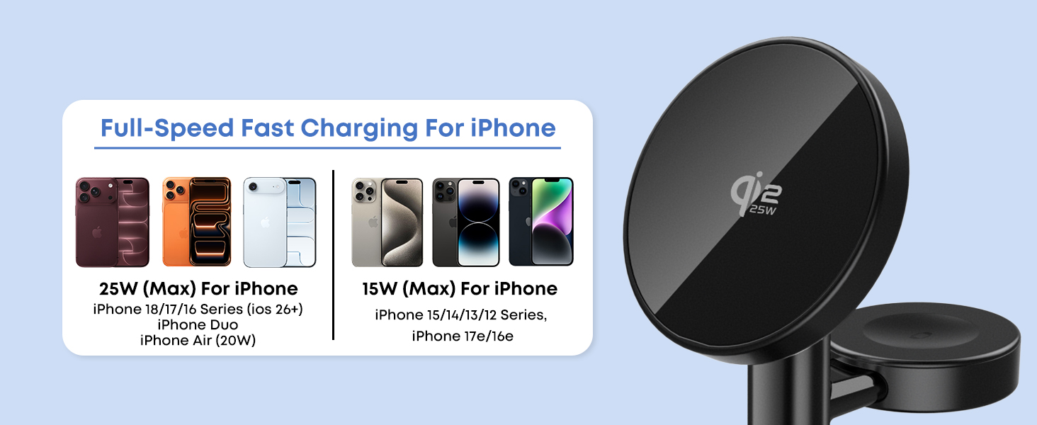 25W 3 in 1 Wireless Fast Charging Station for Apple MagSafe Charger