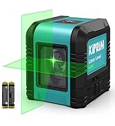 Green laser measurement device shown from multiple angles. Device projects bright green laser lines with digital display interface visible.