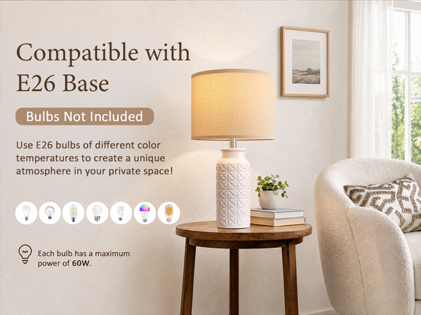 compatible with E26 base, bulbs not included