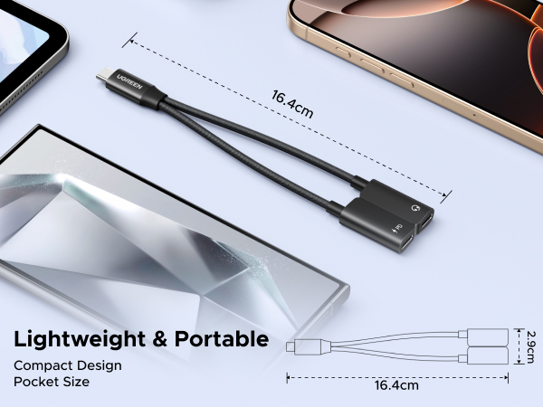 Dual USB C Headphone and Charger Adapter