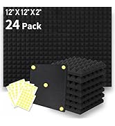 Focusound 24 Packs Acoustic Foam Panels Pyramid 2" X 12" X 12" High Density 25kg/m3, Soundproofin...