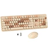 MPTOG Colorful Wireless Computer Keyboard and Mouse Combo with Round Typewriter Keycaps, Retro De...