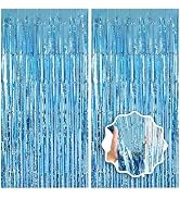 Blue Streamers Party Decorations 3.3x8.2ft 2 Pack Light Blue Tinsel Foil Fringe Curtain Backdrop ...