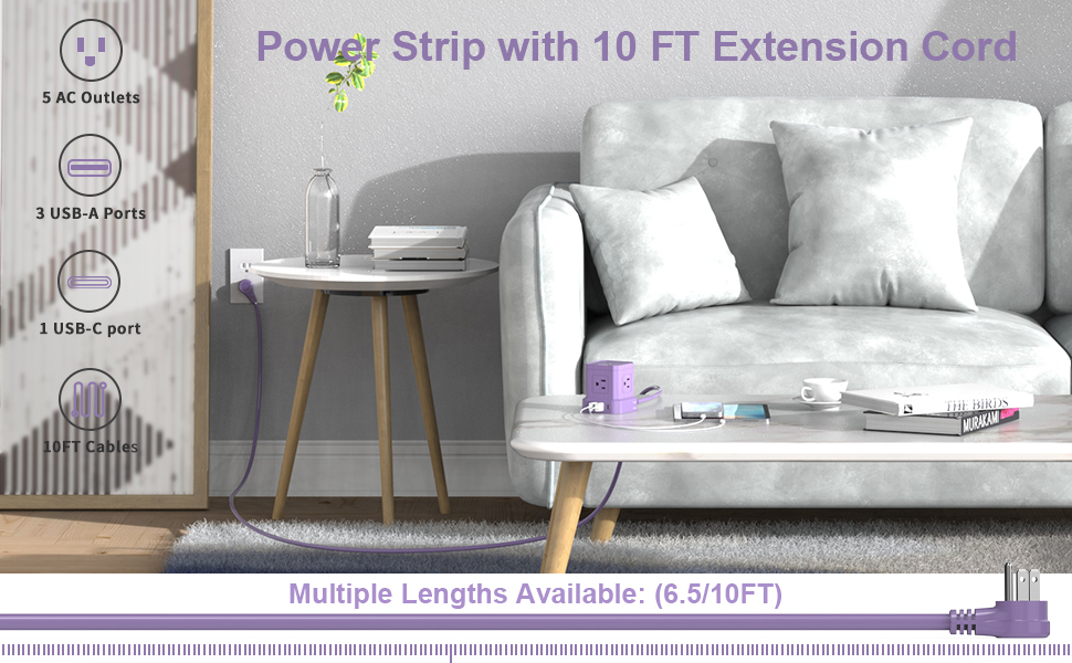 Power Strip with 10 FT Extension Cord