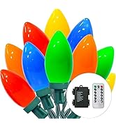27.5FT C9 LED Christmas Lights Battery Operated Outdoor with 8 Mode Remote Control, 50 Twinkle Bi...