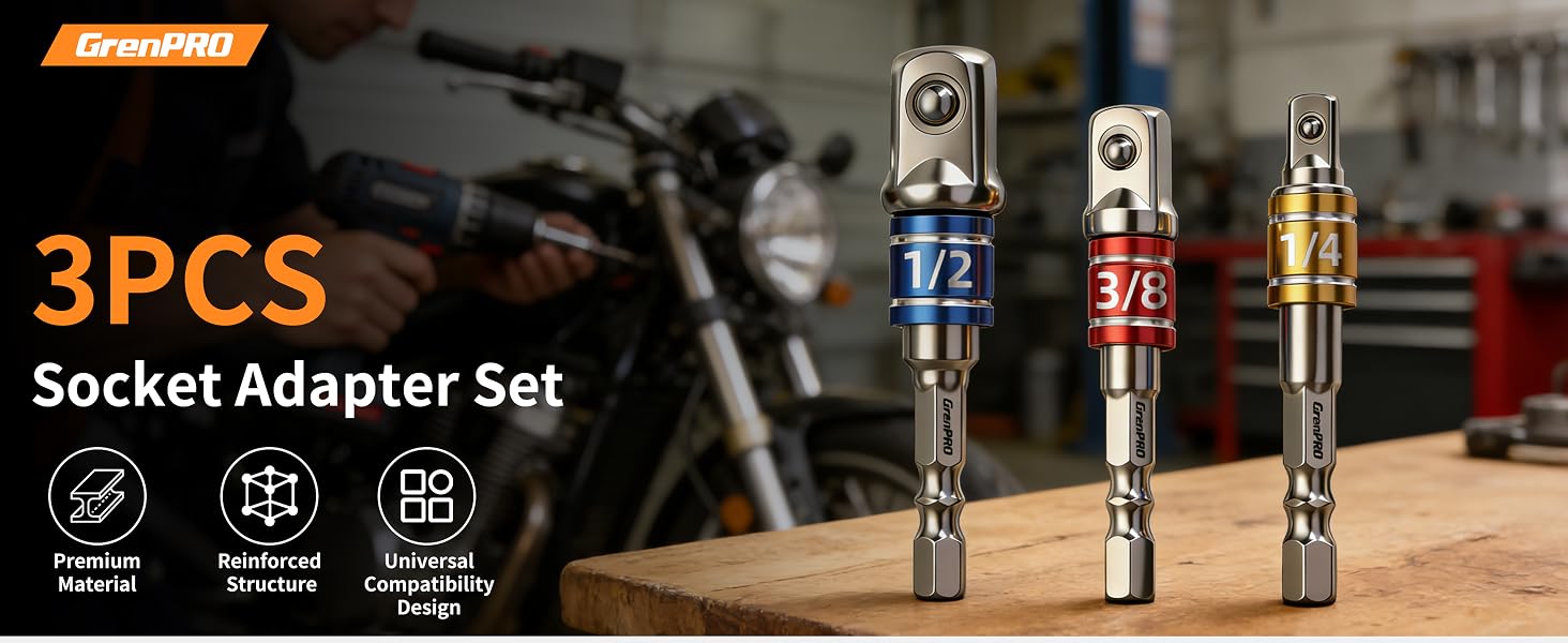 GRENPRO 3-Piece Socket Adapter Set with universal compatibility