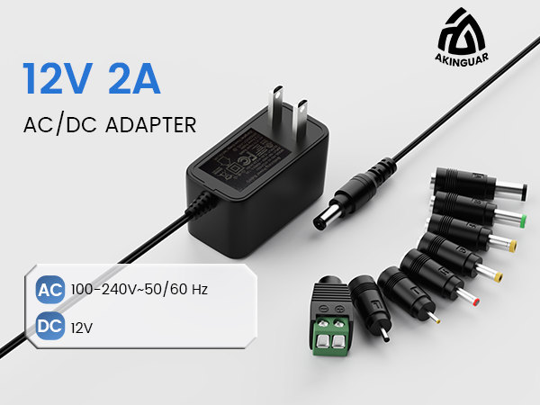 AKINGUAR 12V 2A Power Supply Adapter with 8 DC Connectors