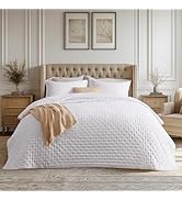 Bedsure Quilts Queen Size - Bright White Bedspread Queen Size &amp; Lightweight Comforter, Modern Cov...