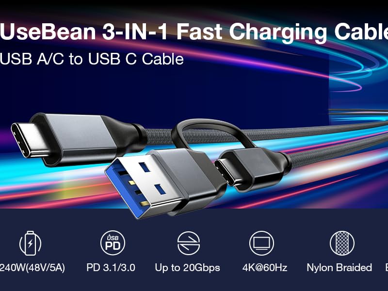 20Gbps USB C 3.2 Gen 2 Cable 4K Video USB C Monitor Cable C Type Charger Fast Charge