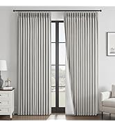 Topfinel 84 Inch Length Grey Beige Pinch Pleated Blackout Curtains Thermal Insulated Linen Textur...