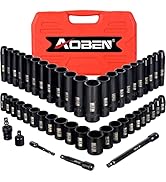AOBEN 3/8-Inch Drive Impact Socket Set, 49 Pieces, 6 Point, SAE/Metric, (5/16" - 3/4", 8mm - 22mm...