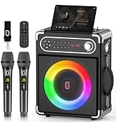 Karaoke Machine, Portable Bluetooth Speaker with 2 Wireless Microphones for Adults & Kids, Karaok...