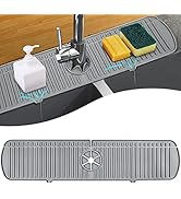 XXL Silicone Faucet Handle Drip Catcher Tray Mat, Large Silicone Faucet Mat, Dish Soap Sponge Hol...