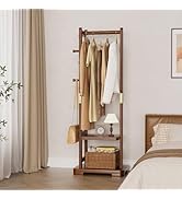 Taitiy Solid Wood Clothes Rack Coat Rack with 2 Shelves &amp; 4 Hooks for Hanging Clothes Garment Wal...