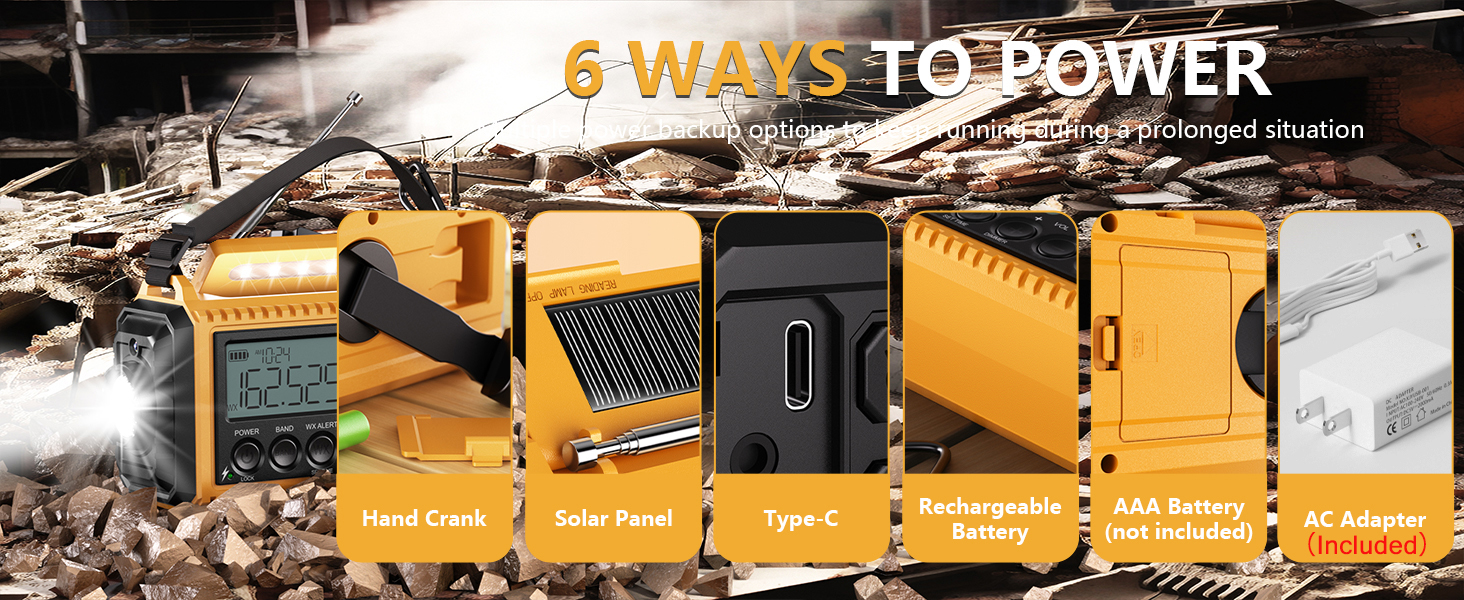 6 WAYS POWERED EMERGENCY WEATHER ALERT RADIO
