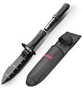 PANCKY Metal Detector Shovel with Extended Handle &amp; Carrying Sheath, Heavy Duty Double Serrated E...