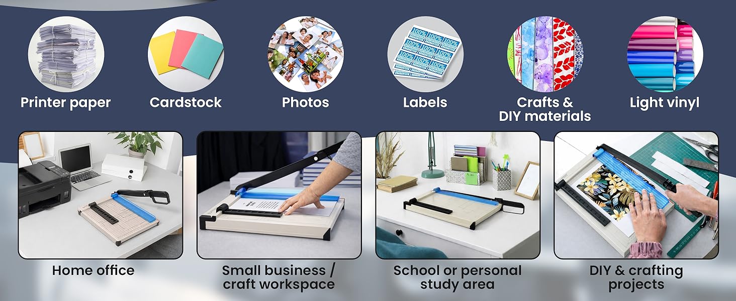 Paper cutter for printer paper, cardstock, photos, labels, crafts, vinyl, home/office, school use