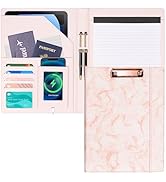 Ospelelf Pink Leather Portfolio Binder Clipboard Folio with Notepad and Pocket Business Portfolio...
