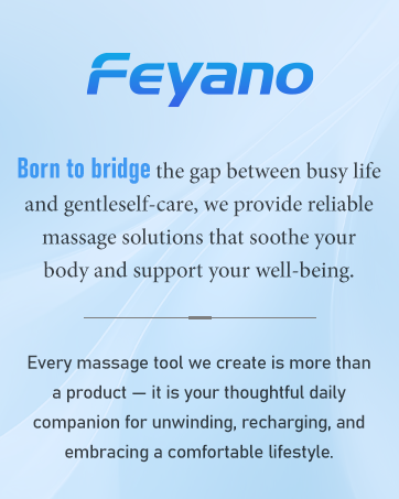 Feyano’s brand philosophy poster explaining massage tools as daily self-care companions