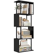 Gadroad 4-Tier Bookshelf, Narrow S-Shaped Geometric Bookcase, Wood Decorative Storage Shelving, M...
