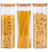 Spreccio Square Glass Food Storage Jars with Lids 2.47 Qt [Set of 3], Perfect for Pasta, Cookies,...