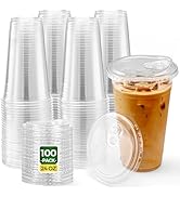 Glotoch Express Clear Plastic Cups with Lids, [100 Sets - 24oz] Disposable Crystal Iced Coffee Cu...