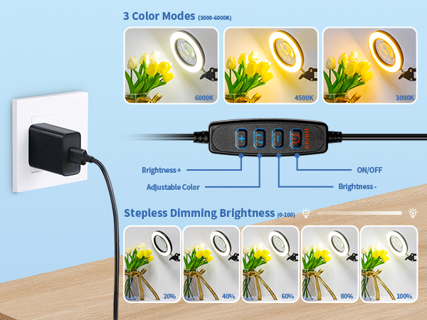 3 color modes and infinite dimming 10x magnifying glass with light hands free