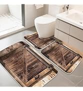 Final Friday Farmhouse Wooden Barn Door Rustic Bathroom Rugs and Mats Sets 3 Piece, Large Imitati...
