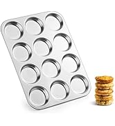 E-far 12-Cavity Muffin Top Pan, Stainless Steel Shallow Cupcake Pan for Yorkshire Pudding, Eggs, ...
