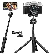 Phone Selfie Stick Tripod, 2-in-1 Extendable Cell Phone Tripod Stand with Remote, 360° Ball Head ...