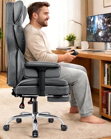 Heavy Duty Executive Chair with Lumbar Support Foot Rest High Back Ergonomic Desk Chair Padded Wide